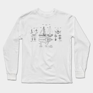 Sailboat Patent Print Long Sleeve T-Shirt